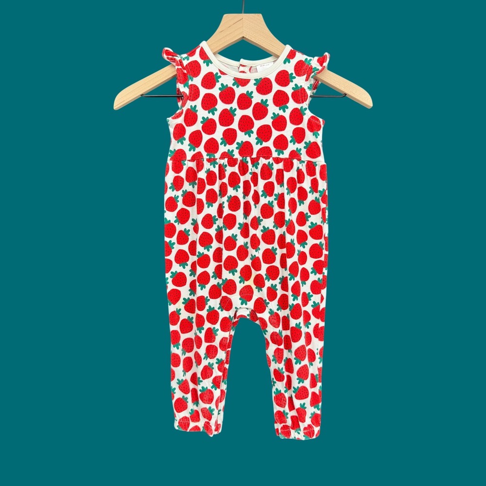 Hanna Andersson Strawberry Print Cotton Flutter Sleeve Romper Size 2T 85cm
